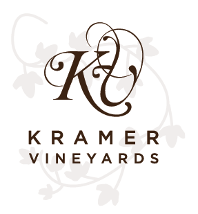 Kramer Vineyards logo with stylized KV initials and vine illustration on a white background.